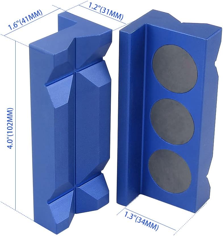 BARTOO Aluminum 4" Vise Jaws Pads, Magnetic Reversible Pipe Vise, AN Fitting Vice Jaw Covers, Professional Grade Multi-Purpose Vise Jaw Protective Inserts for Any Metal Bench Vice (4", Blue) - Image 5